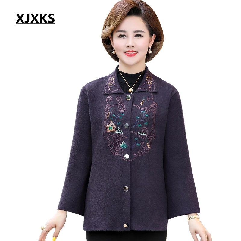 

XJXKS Winter Clothes Women New 2019 Knitted Sweater Coat Loose Plus Size Embroidery Oversized Sweater Women Jacket