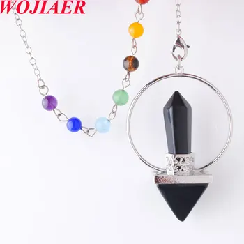 

Reiki Healing 7 Chakra Natural Black Agates Stone Pendulum Dowsing Hexagonal Prism Pyramid Pendants WOJIAER PN8153