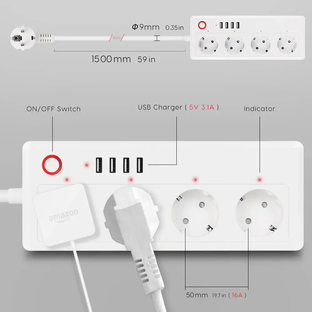 Умная полоса питания Tuya 16A 4 выхода 3.1A USB удлинитель умный дом Голосовое