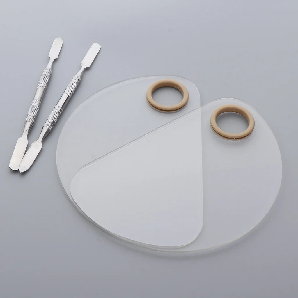 2PCS Nail Art Palette with Stainless Steel Spatula Professional Nail DIY Art Design Paint Color Mixing Palette