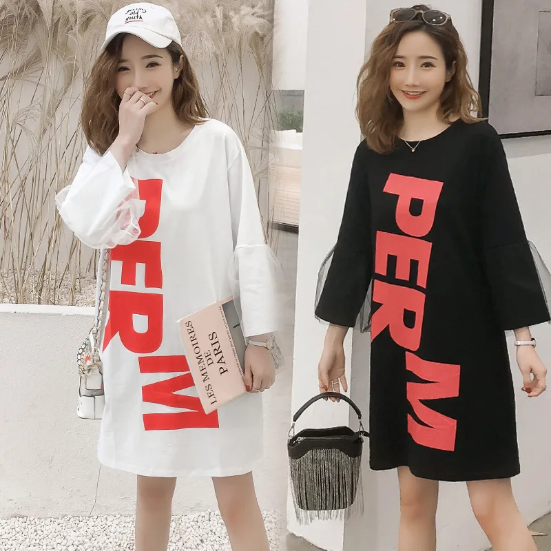 

Maternity Clothes 2019 Summer Wear Korean-style Three-quarter-length Sleeve Mid-length T-shirt Versatile Pregnant Women Dress