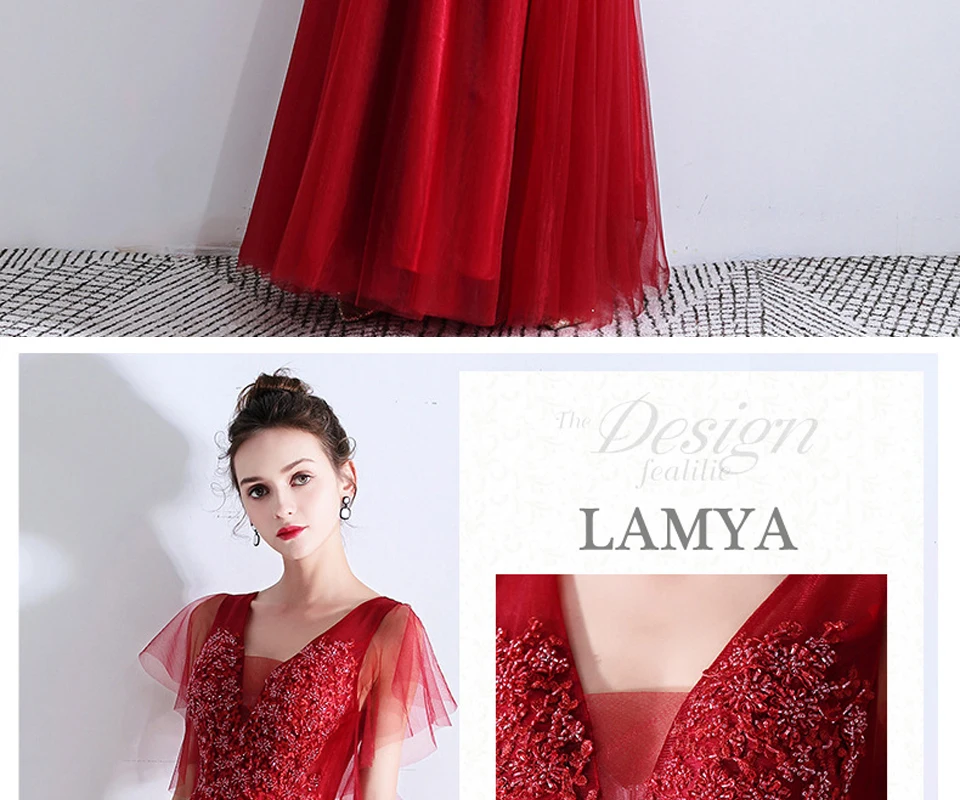 LAMYA Vestido De Novia Роскошные вечерние платья с v-образным вырезом, украшенные кристаллами и бусинами, с рюшами, Женские Элегантные Выпускные платья на заказ
