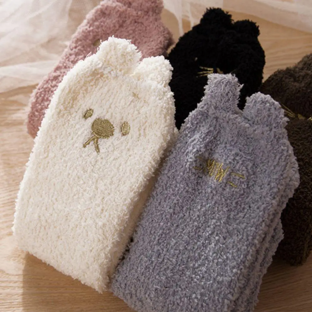 

Female Winter Coral Fleece Socks In Tube Warm Breathable Cute Cartoon Thick Sleep Home Cat Claw Soft Sweet Floor Socks