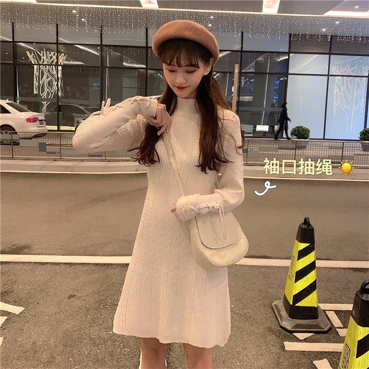 

Photo Shoot 2019 Women's Dress Winter Slimming Cuff Drawstring Mid-length Dress Base Skirt