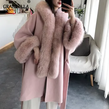 Online Vintage Cape Poncho Mantel Fuchs Pelz Mantel Frauen Mode Jacke Fuchs Pelz Trim Mit Kapuze Doppel Wolle Mantel Mantel