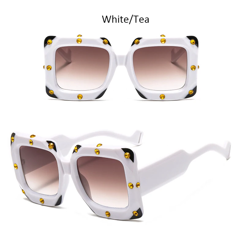 Fashion WhiteBrand Oversized Sunglasses clear Shades sun glasses for men luxury Square Rhinestone Sunglasses Women Vintage