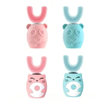 Brosse à dents électrique intelligente en forme de U pour enfants, brosse à dents automatique en Silicone à ultrasons, avec dessin animé mignon, 360 degrés 