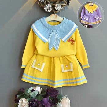 

Baby Girl Clothes Winter Sweater Set Children's Little Xiangfeng College Knitted Sweater Girl Warm Sweater Dress Two-piece Set