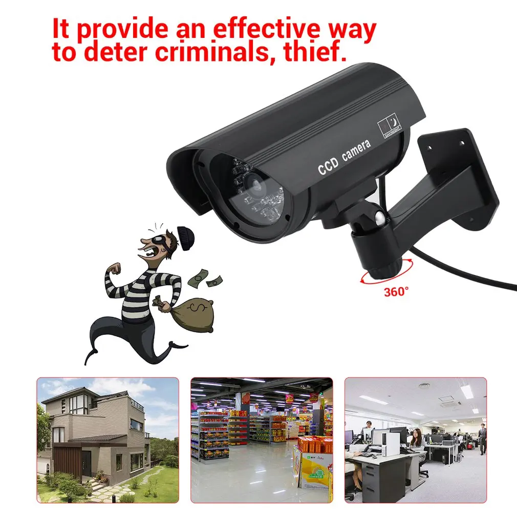 

Waterproof Outdoor Indoor Home Security Guard Dummy CCD Camera Simulation Surveillance Camera Built In LED Flashing Light