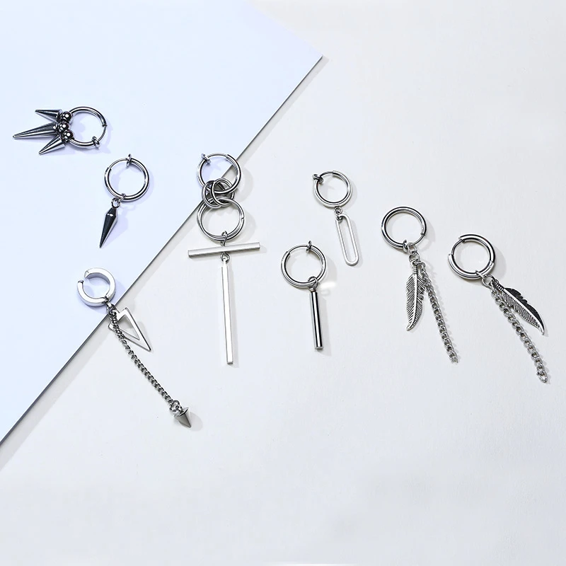 2pz Orecchini Huggie Cerchio A Spike In Acciaio Inox Per Uomo - Foto 11