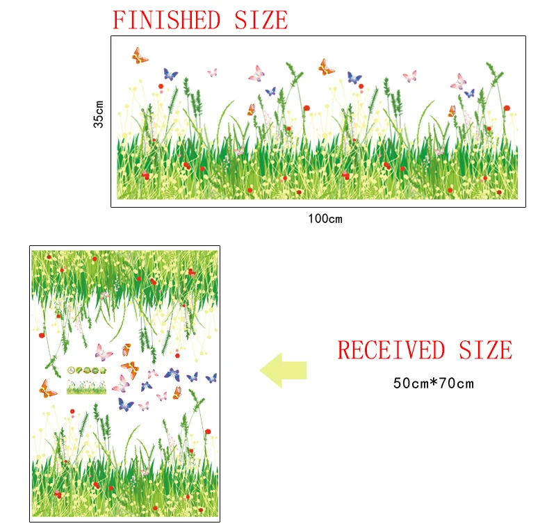 Сделай сам цветок Зеленая Трава стикер на стену с бабочками границы плинтус съемное панно из винила художественные наклейки гостиной украшение дома - Цвет: Розовый