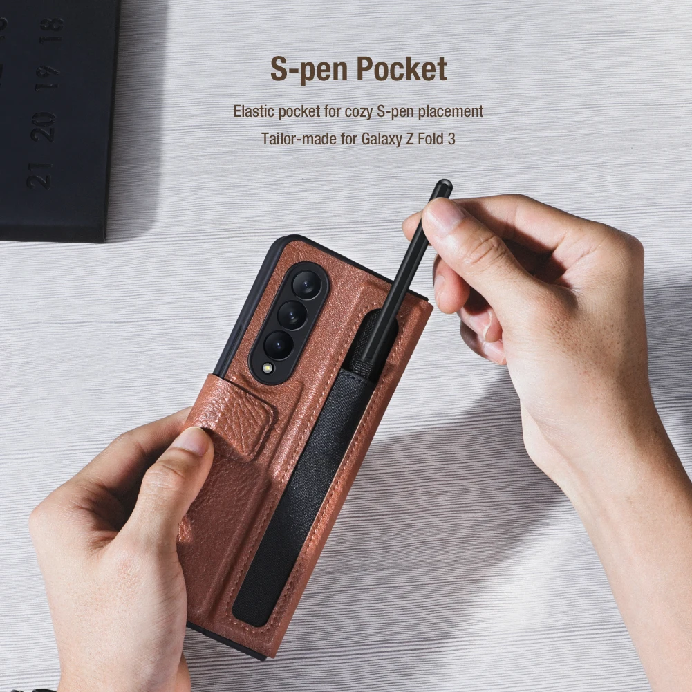 Luxury Leather Kickstand Case With S-Pen Holder For Samsung Galaxy Z Fold 3 5G