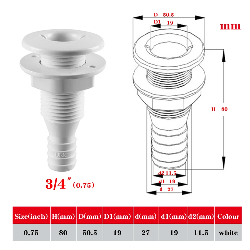 2 шт. пластиковый через корпус Трюмный фитинг для трюмного насоса сливной вентиляционный аэратор шланг фитинг лодки морской яхты парус RV Camper Truck