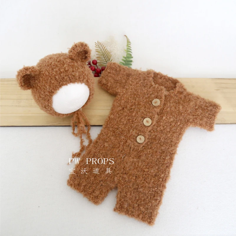 

Knitted Newborn Baby Girl Teddy Bear Romper Outfit Vintage Clothes Dress Photography Props Fuzzy Infant Angora Overall