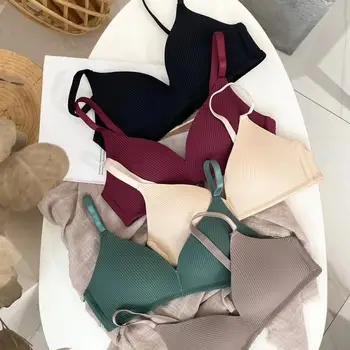 

Hantan Seamless Bra Set Striped Bra Set No Steel Ring Push-up Bra Simple Sexy Women's Underwear and Panty Set