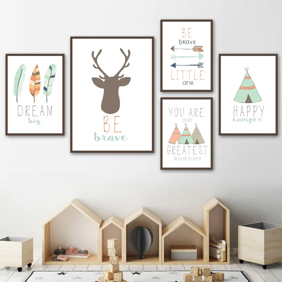 

Feather Tent Bow And Arrow Deer Wall Art Print Canvas Painting Nordic Canvas Posters And Prints Wall Pictures Baby Kids Room