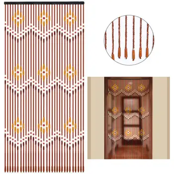 

90x220cm 31 Line Wave Wooden Bead Curtain Handmade Fly Screen Wooden Door Curtain Blinds
