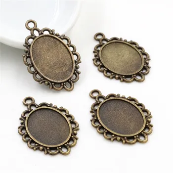 

10pcs 13x18mm Inner Size Bronze Simple Style Cameo Cabochon Base Setting Charms Pendant necklace findings (D4-01)