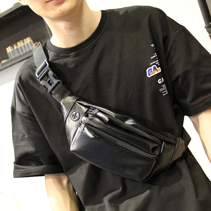 

Xiao.p Men's High quality Pu leather Waist Bags Belt Waist Pack Male Fanny Pack Black Small Hip/Bum Bag Leather Waist Bag