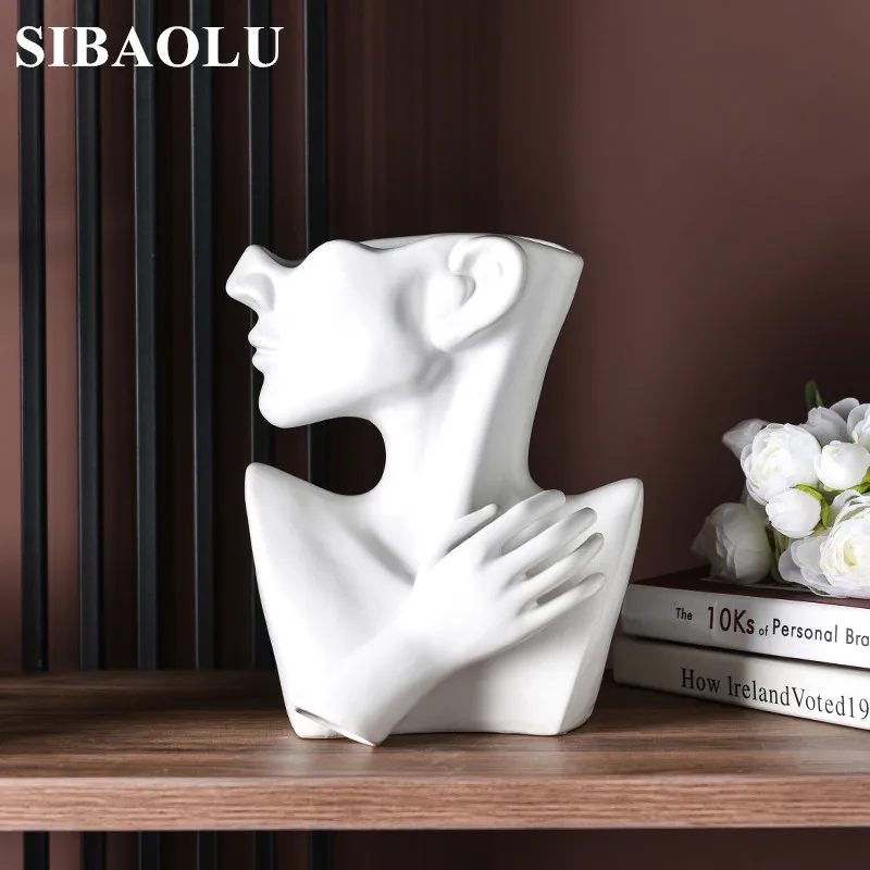 

Nordic Personality Face Flowerpot Modern Simple Half Body Ceramic Flower Pot Home Decorations Ornaments White Vases for Flowers