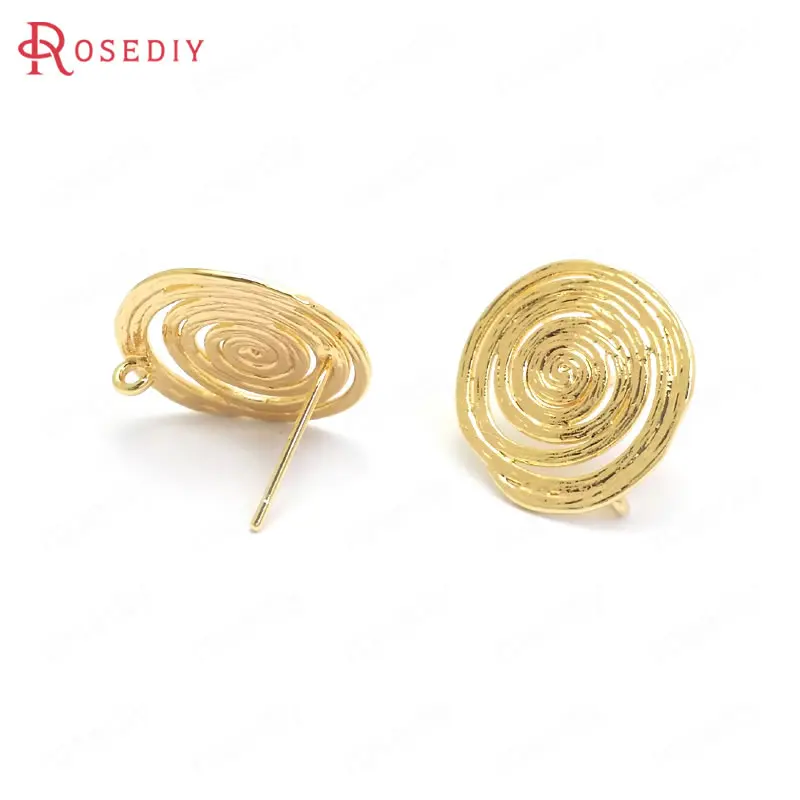 (37357)6 шт. 17x15MM 24K Gold Цвет латунь рулона серьги гвоздики с рисунком шпильки Высокое