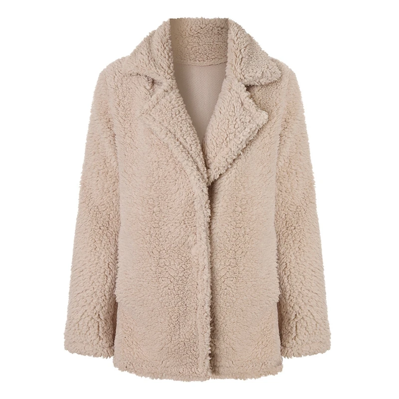 2019 autumn and winter new large size women's fashion plush coat lapel solid color long-sleeved jacket cardigan |
