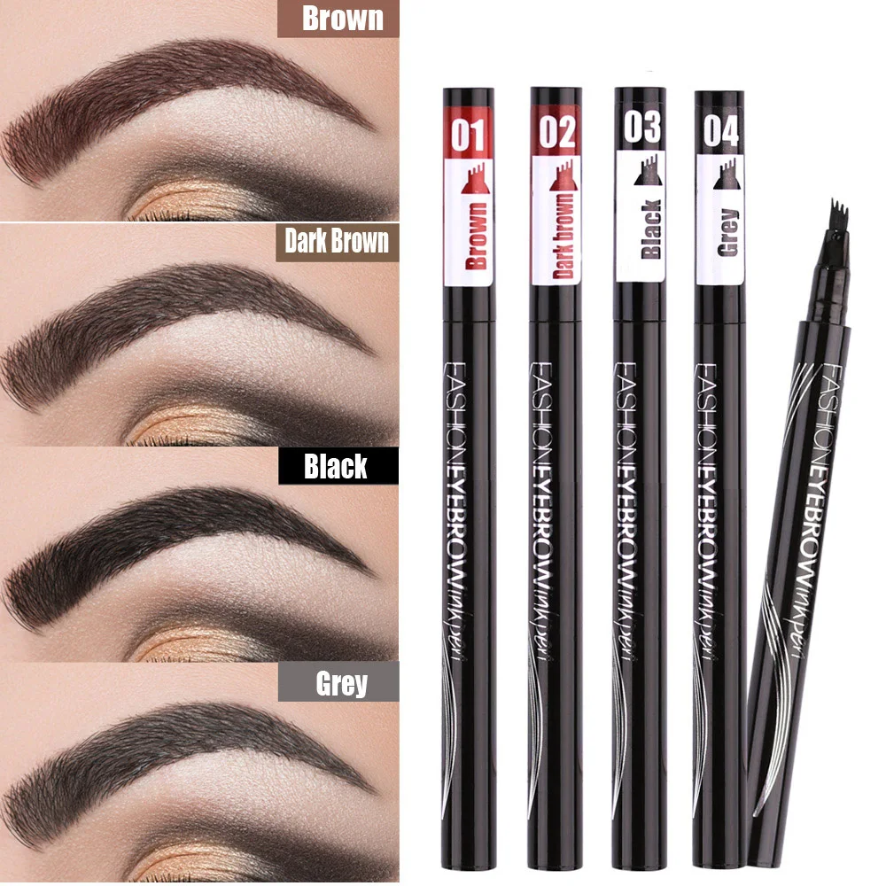 Waterproof Natural Eyebrow Pen Four-claw Eye Brow Tint Makeup three Colors Pencil Brown Black Grey Brush Cosmetics | Красота и