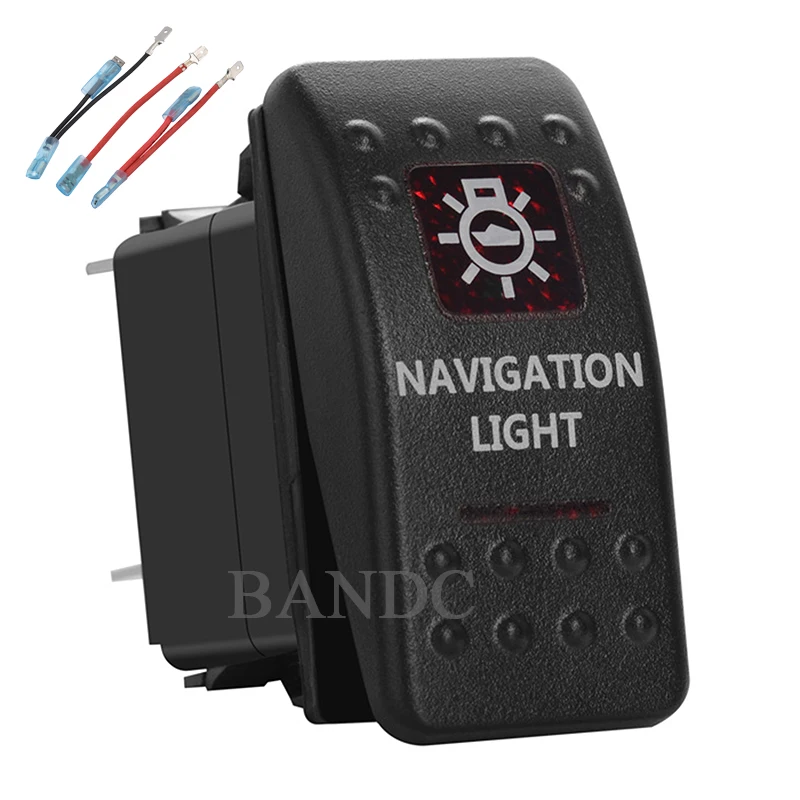

NAVIGATION LIGHT Rocker Switch 5 Pins on-off SPST Dual Red Led for Car Boat RV Truck Vehicles，Waterproof， Jumper Wires
