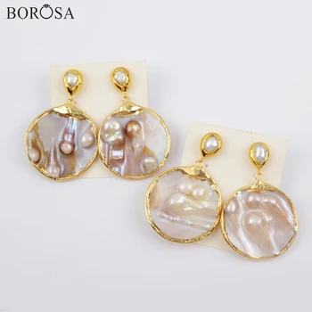 

BOROSA 3/5Pairs Gold Plating Round Natural Pearl Earrings High Quality Freeform Freshwater Pearl Drop Earring Jewelry G1901-E