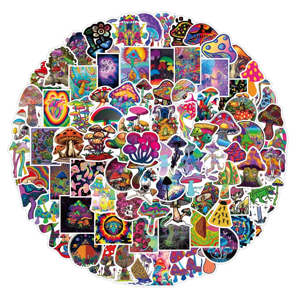 10/50/100PCS Cartoon Psychedelic Mushroom Sticker Cute Color Magic Plant Funny Anime Stickers Phone Laptop Stickers Decals