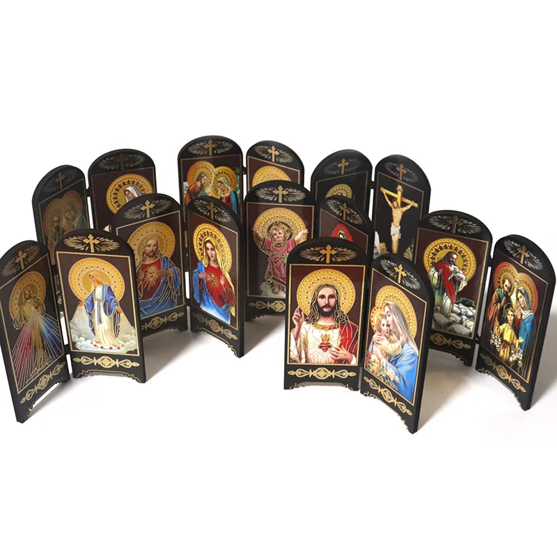 Religious Figure Icon Double Screen Desk Decoration Jesus Christ Sacred Heart Virgen Maria Figures