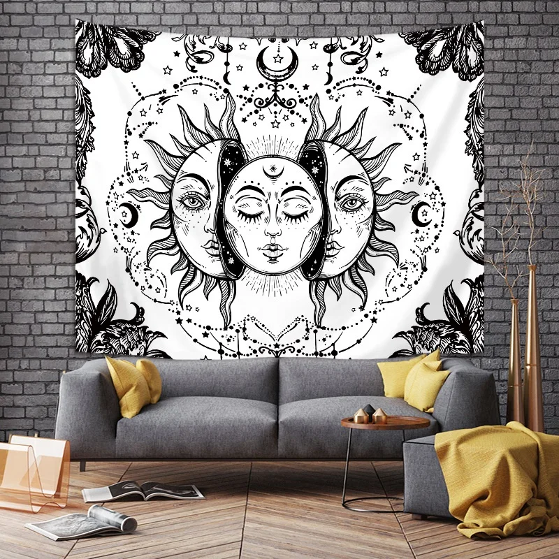 

UAWESO Witchcraft Tapestry Black and White Line Landscape Hanging Tapestry for Wall Decor and Beach Bedroom Blanket Aesthetic