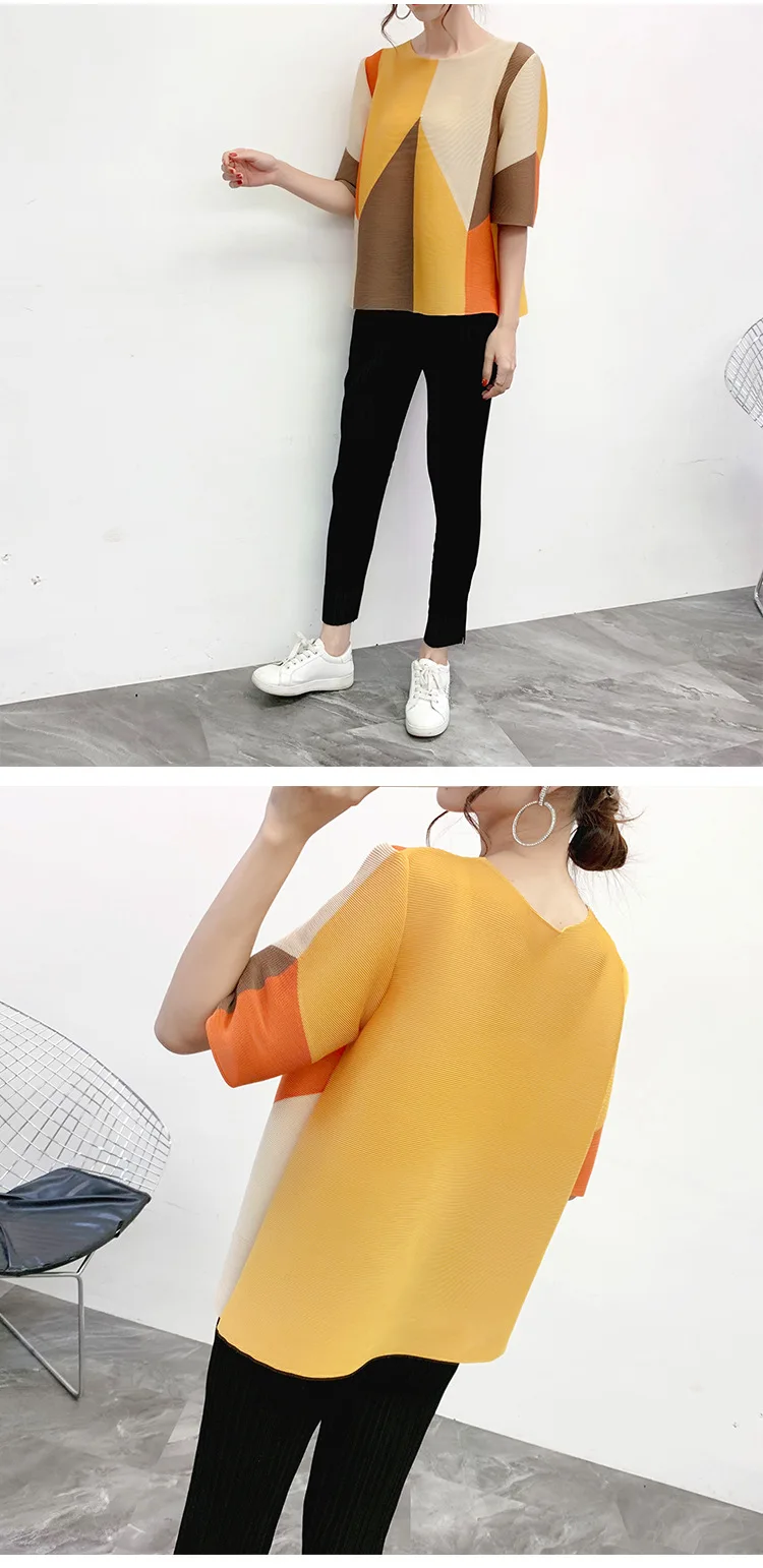 MIYAKE Fold/Новая Стильная осенне-зимняя футболка в этническом стиле со средним рукавом и принтом, нижняя рубашка