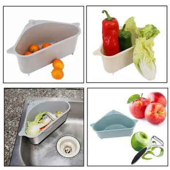 

Kitchen Triangular Sink Strainer Drain Vegetable Fruit Drainer Basket Suction Cup Sponge Rack Storage Tool Sink Filter Shelf