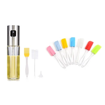 

1Pcs Oil Sprayer Dispenser, Olive Oil Glass Vaporizer Sprayer & 8Pcs Multifunctional Silicone Spatula Cake Scraper