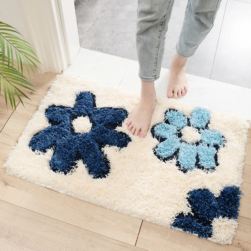 Blue Коврик из микрофибры с цветочным узором для спальни, гостиной, пола, впитывающий грязеотталкивающий коврик для ванной комнаты, нескользящий коврик для ног - Цвет: Blue