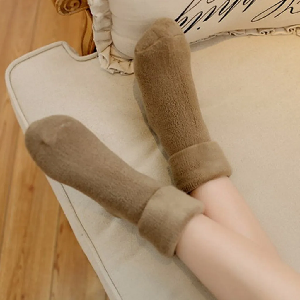 Женские зимние хлопковые махровые плотные нескользящие носки-тапочки, носки для ковров, шерстяные полотенца, кашемировые Плюшевые короткие носки под платье