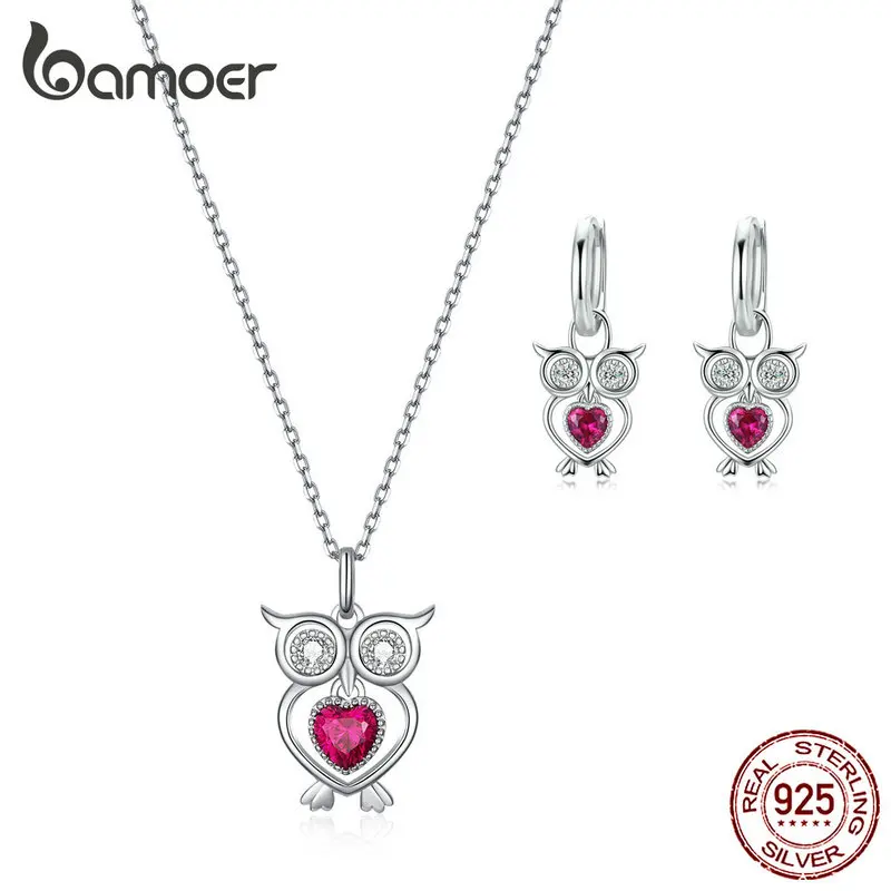 

bamoer Guardian Protection Owl Animal Pendant Necklace Dangle Earrings with Charm 925 Sterling Silver Fine Jewelry GUS153