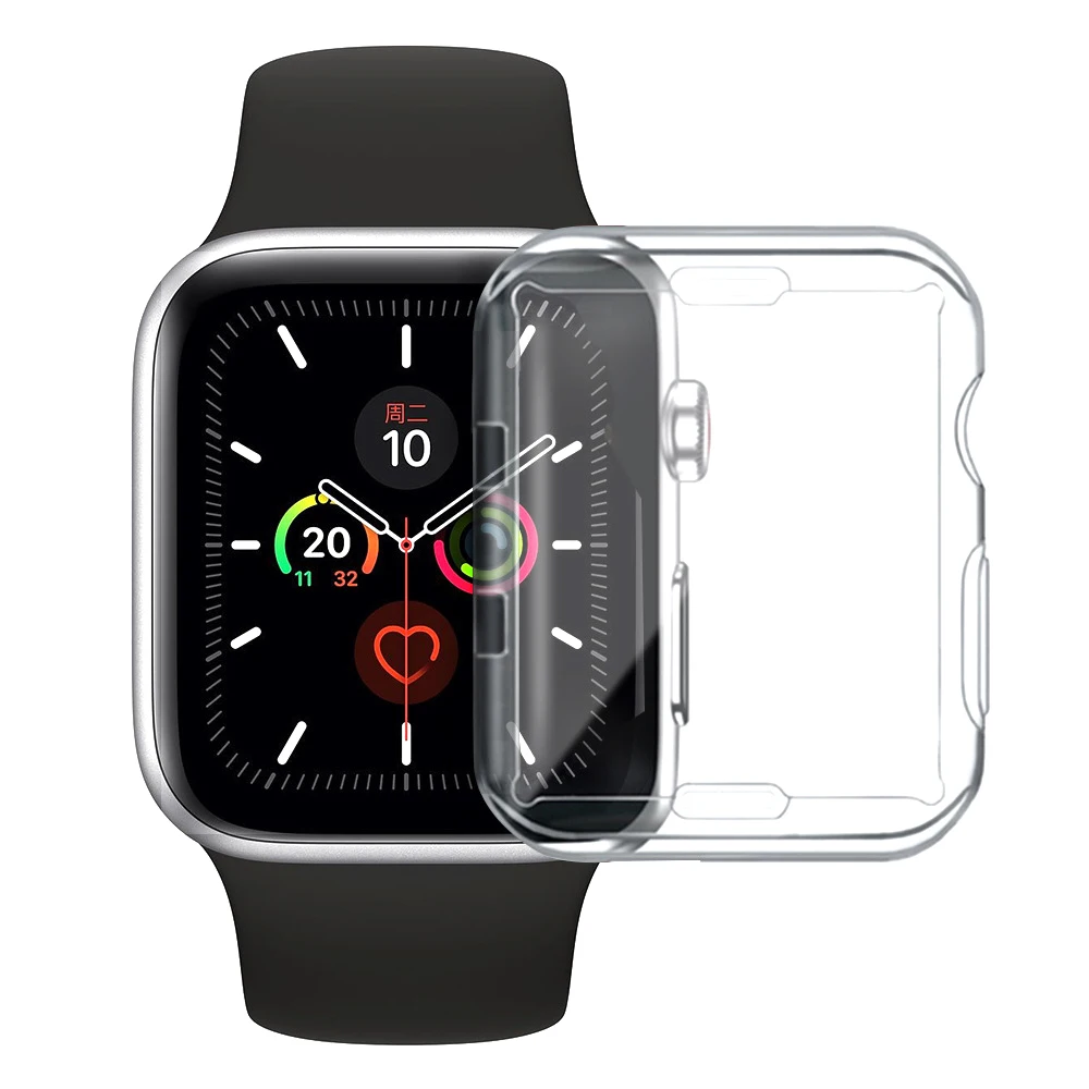 Funda completa delgada para Apple Watch Series 6, 5, 4, 3, 2, 1 SE, funda de silicona para iWatch 38, 40, 42, 44MM, Protector de pantalla de TPU transparente