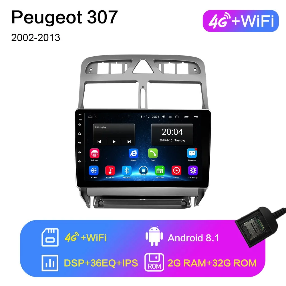 2G+ 32G 2din Android 8,1 автомобильный DVD мультимедийный плеер для peugeot 307 307CC 307SW 2002-2013 автомобильный Радио gps навигация WiFi DSP плеер - Цвет: 4G-WIFI 2G-32G