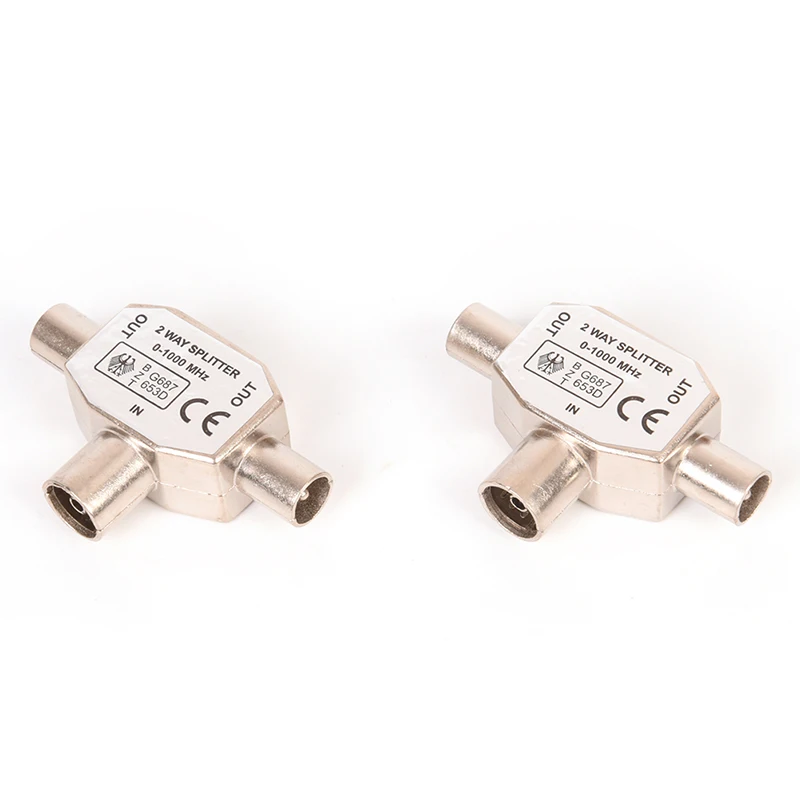 TV Splitter 2 Way TV Aerial Coaxial Splitter Coax Metal Signal T Adapter Combiner 2 Male To 1 Female Adapter For TV/T Adapters Coaxial