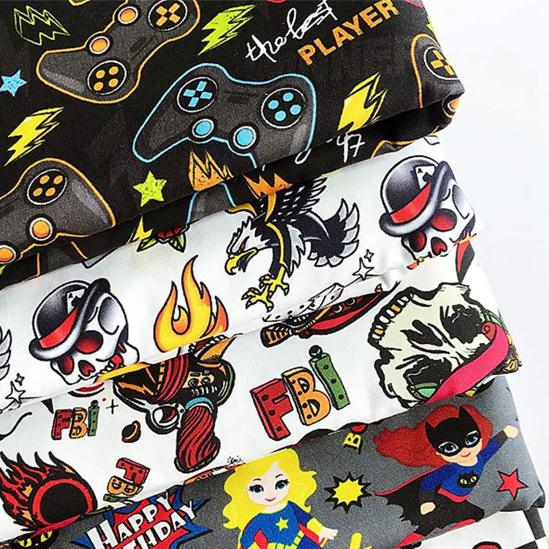 

High Quality Cartoon Printed Fabric 100%Cotton Woven Poplin Cool Design character Kids Bed Sheet DIY Hand Made Material Sewing