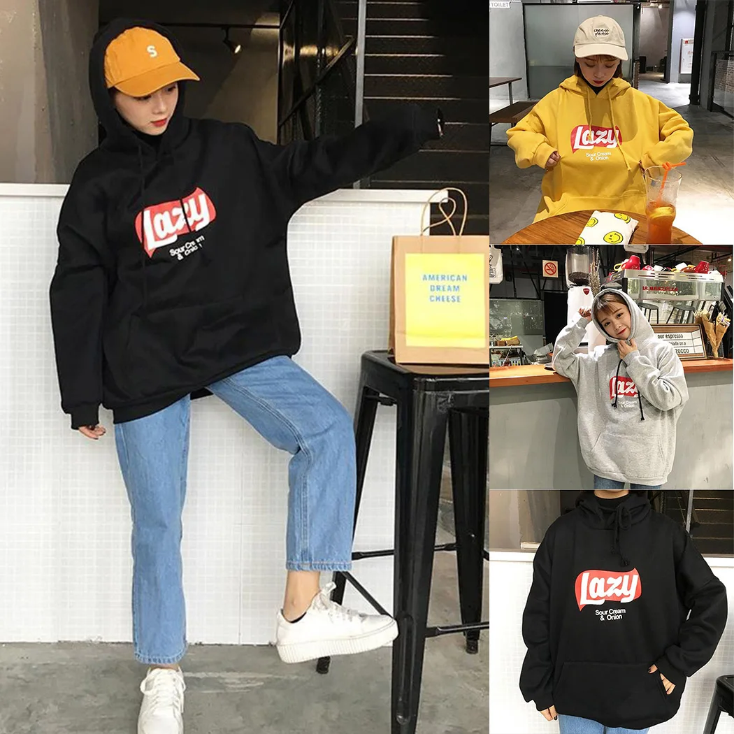 Женская милая желтая толстовка с капюшоном с надписью «Lazy», Harajuku, свободная флисовая толстовка, топы, корейский спортивный костюм с капюшоном, Meletom
