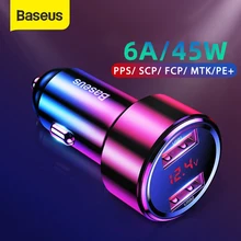 Baseus быстрое автомобильное зарядное устройство 6A 45 Вт двойной USB Type C для Xiaomi Samsung Phone Быстрая зарядка автомобиля Baseus быстрое автомобильное зарядное устройство 6A 45 Вт двойной USB Type C для Xiaomi Samsung Phone Быстрая зарядка автомобиля