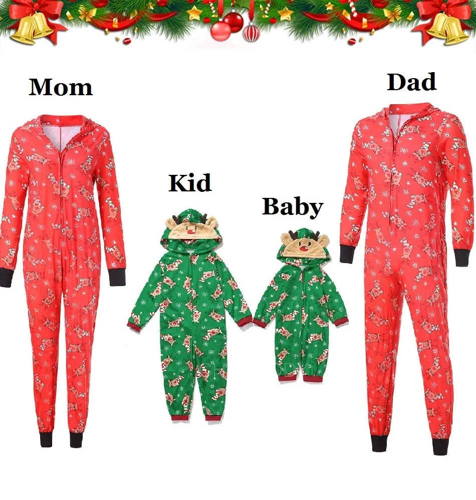 

Onesies Christmas Family Matching Pajamas Hoodies Deer Xmas Father Mother Kid Baby Sleepwear One-Piece Mommy and Me Pj's Clothes