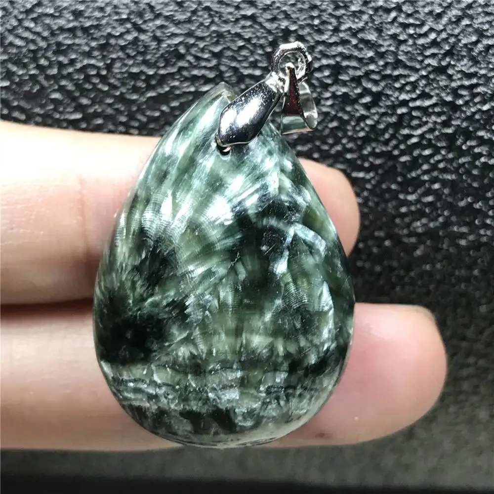 

Genuine Natural Green Seraphinite Pendant For Woman Man 31x22x10mm Beads Silver Crystal Water Drop Stone Fashion Jewelry AAAAA