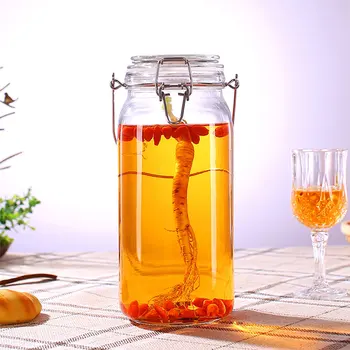 

1L/2L Sealed Bottle Thick Transparent Glass Juice Jar Household Sparkling Wine Bottle Sealed Cans Fermented Barrels Jar