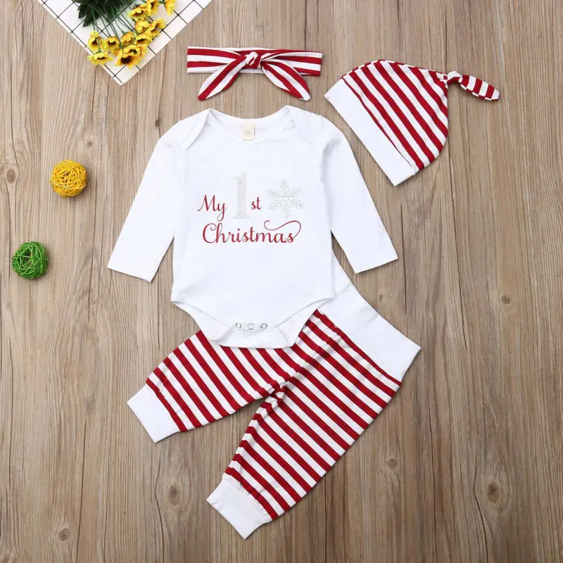 С надписью My First Christmas для младенцев малышей боди мальчиков и девочек топы штаны