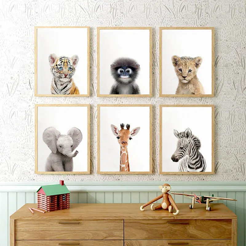 Toddler Animal Wall Art Tiger Lion Posters and Prints Elephant Giraffe Canvas Painting for Kids Room Orangutan Zebra Picture