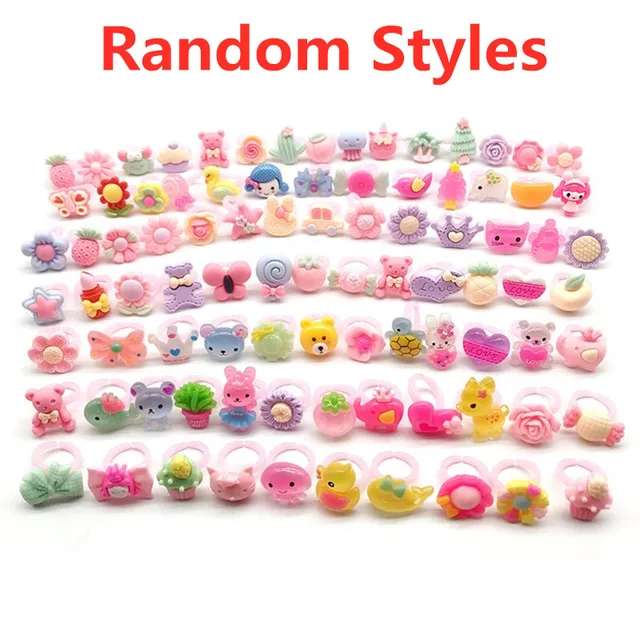 10pcs/lot Children's Cartoon Rings Candy Flower Animal Bow Shape Ring Set Mix Finger Jewelry Rings Kid Girls Toys 2